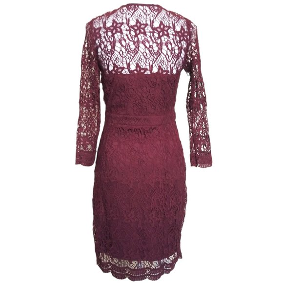 Lulus Burgundy Red Lace Sheath Dress Size M Cocktail Party - Picture 4 of 7